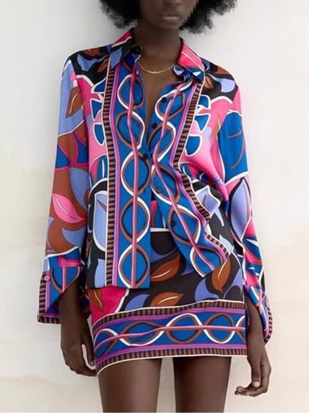 Zara Blue Pink Purple Printed Mini skirt set